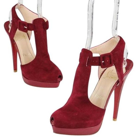 Christian Louboutin Red Suede Orlan Pumps Platforms Heels
